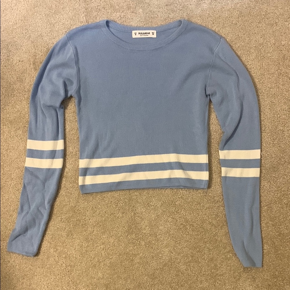 Pull&Bear Blue Fitted Cropped Shirt